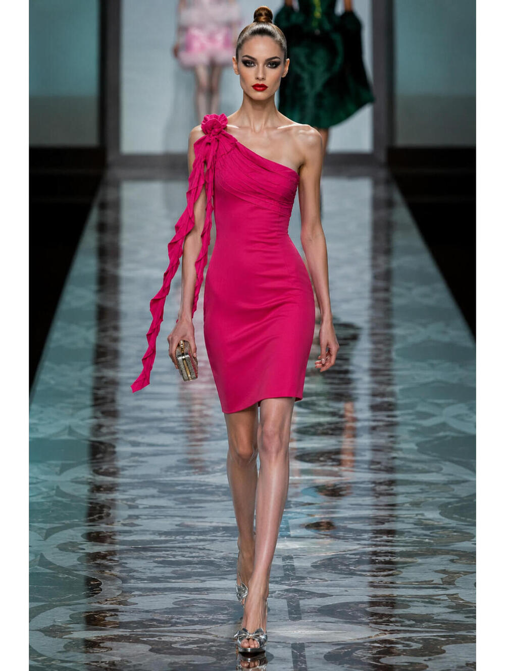 Women's Valentino Hiver 2008 Hot Fuchsia One Shoulder Silk Cocktail Dress Sz 10